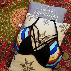 VS PINK rainbow light push up caged front SWIM top